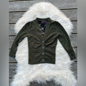 Dark Green Black Lace Ruched Cropped Cardigan